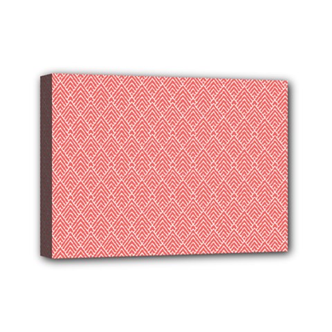 A Red And White Background With A Pattern Mini Canvas 7  x 5  (Stretched) from ArtsNow.com