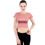 A Red And White Background With A Pattern Crew Neck Crop Top