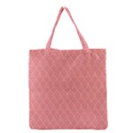 A Red And White Background With A Pattern Grocery Tote Bag