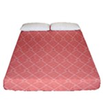 A Red And White Background With A Pattern Fitted Sheet (Queen Size)