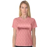 A Red And White Background With A Pattern V-Neck Sport Mesh T-Shirt