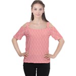 A Red And White Background With A Pattern Cutout Shoulder T-Shirt