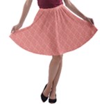 A Red And White Background With A Pattern A-line Skater Skirt