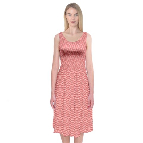 A Red And White Background With A Pattern Midi Sleeveless Dress from ArtsNow.com