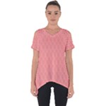 A Red And White Background With A Pattern Cut Out Side Drop T-Shirt