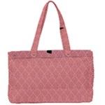 A Red And White Background With A Pattern Canvas Work Bag