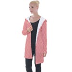 A Red And White Background With A Pattern Longline Hooded Cardigan