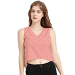 A Red And White Background With A Pattern V-Neck Cropped Tank Top