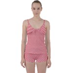 A Red And White Background With A Pattern Tie Front Two Piece Tankini