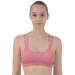 A Red And White Background With A Pattern Line Them Up Sports Bra