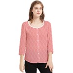 A Red And White Background With A Pattern Chiffon Quarter Sleeve Blouse