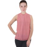 A Red And White Background With A Pattern Mock Neck Chiffon Sleeveless Top