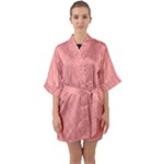 A Red And White Background With A Pattern Half Sleeve Satin Kimono 