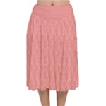 A Red And White Background With A Pattern Velvet Flared Midi Skirt