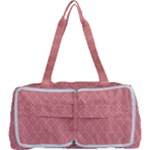 A Red And White Background With A Pattern Multi Function Bag