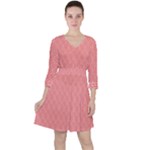 A Red And White Background With A Pattern Quarter Sleeve Ruffle Waist Dress