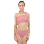 A Red And White Background With A Pattern Spliced Up Two Piece Swimsuit