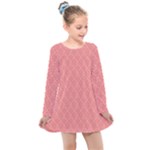 A Red And White Background With A Pattern Kids  Long Sleeve Dress