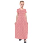 A Red And White Background With A Pattern Kids  Short Sleeve Maxi Dress