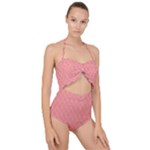 A Red And White Background With A Pattern Scallop Top Cut Out Swimsuit