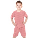 A Red And White Background With A Pattern Kids  T-Shirt and Shorts Set