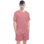 A Red And White Background With A Pattern Men s Mesh T-Shirt and Shorts Set