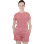 A Red And White Background With A Pattern Women s T-Shirt and Shorts Set