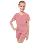 A Red And White Background With A Pattern Kids  Mesh T-Shirt and Shorts Set