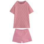 A Red And White Background With A Pattern Kids  Swim T-Shirt and Shorts Set