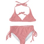 A Red And White Background With A Pattern Kids  Classic Bikini Set