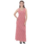 A Red And White Background With A Pattern Sleeveless Velour Maxi Dress