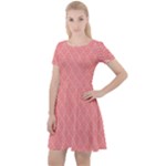 A Red And White Background With A Pattern Cap Sleeve Velour Dress 