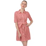 A Red And White Background With A Pattern Belted Shirt Dress