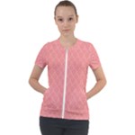 A Red And White Background With A Pattern Short Sleeve Zip Up Jacket