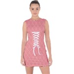 A Red And White Background With A Pattern Lace Up Front Bodycon Dress