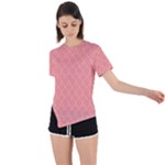 A Red And White Background With A Pattern Asymmetrical Short Sleeve Sports T-Shirt