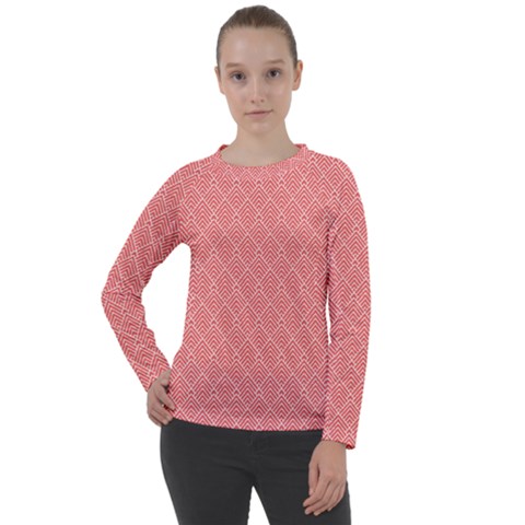 A Red And White Background With A Pattern Women s Long Sleeve Raglan T