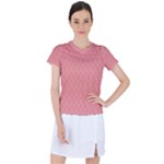 A Red And White Background With A Pattern Women s Sports Top