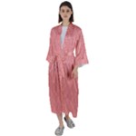 A Red And White Background With A Pattern Maxi Satin Kimono