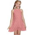 A Red And White Background With A Pattern Kids  Halter Collar Waist Tie Chiffon Dress