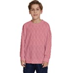 A Red And White Background With A Pattern Kids  Crewneck Sweatshirt