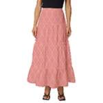 A Red And White Background With A Pattern Tiered Ruffle Maxi Skirt