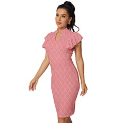 Vintage Frill Sleeve V-Neck Bodycon Dress 