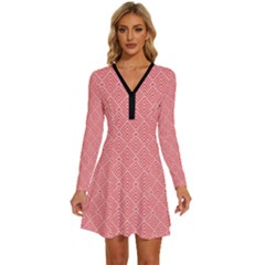 Long Sleeve Deep V Mini Dress  