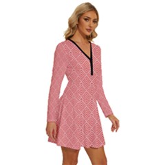 Long Sleeve Deep V Mini Dress  