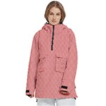 A Red And White Background With A Pattern Women s Pullover Zip Ski and Snowboard Waterproof Breathable Jacket