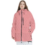 A Red And White Background With A Pattern Women s Multi Pockets Zip Ski and Snowboard Waterproof Breathable Jacket