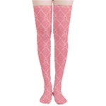 A Red And White Background With A Pattern Thigh High Stockings