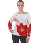 A Red Flower With A Black Background Off Shoulder Long Sleeve Velour Top