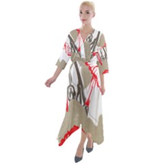 Quarter Sleeve Wrap Front Maxi Dress 